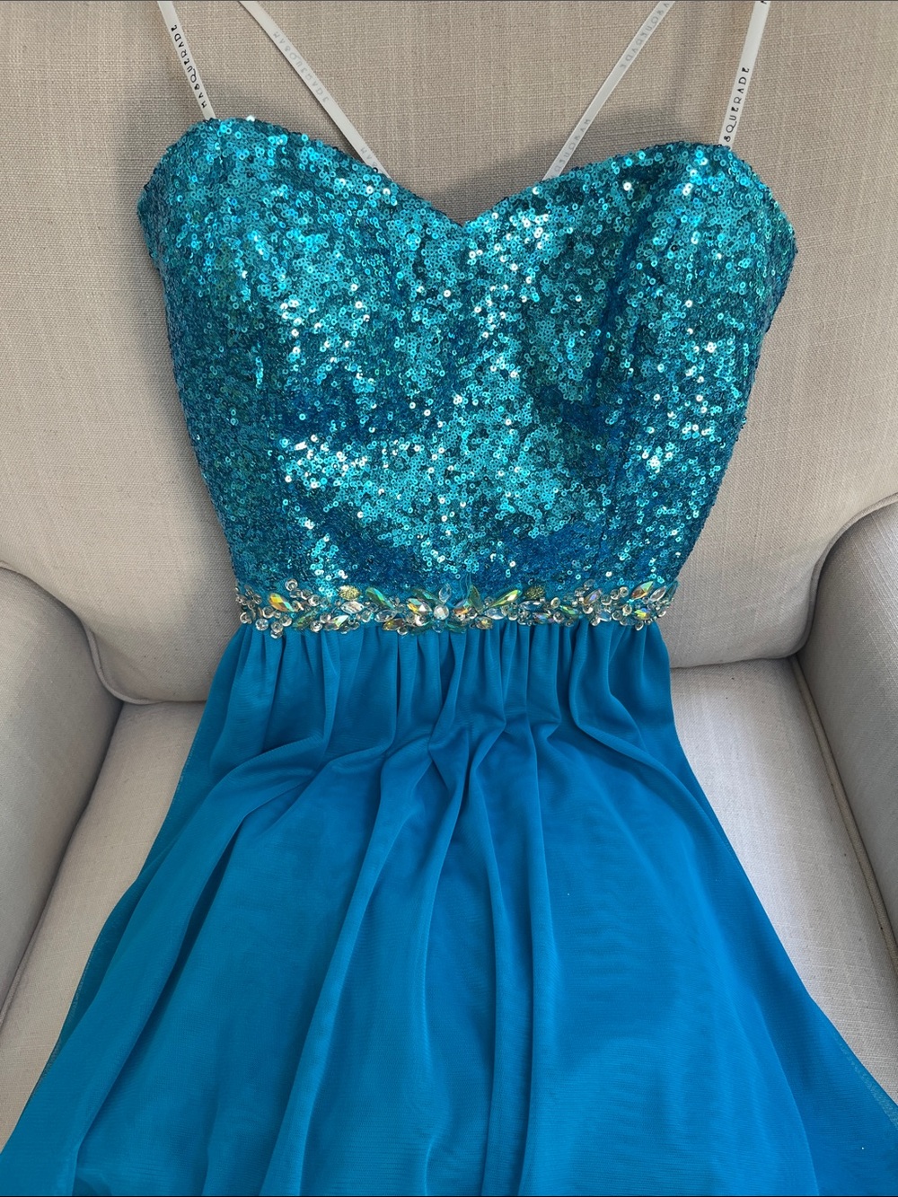 Teal Sequin Bodice Short Party Dress - Picture 7 of 9